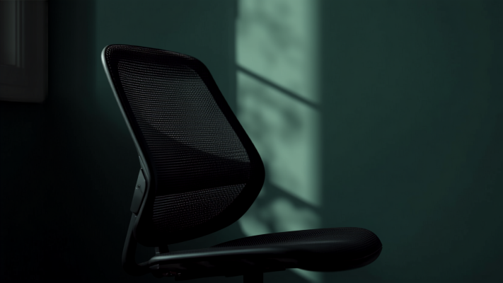 Ergonomic office chair backrest, editorial photograph